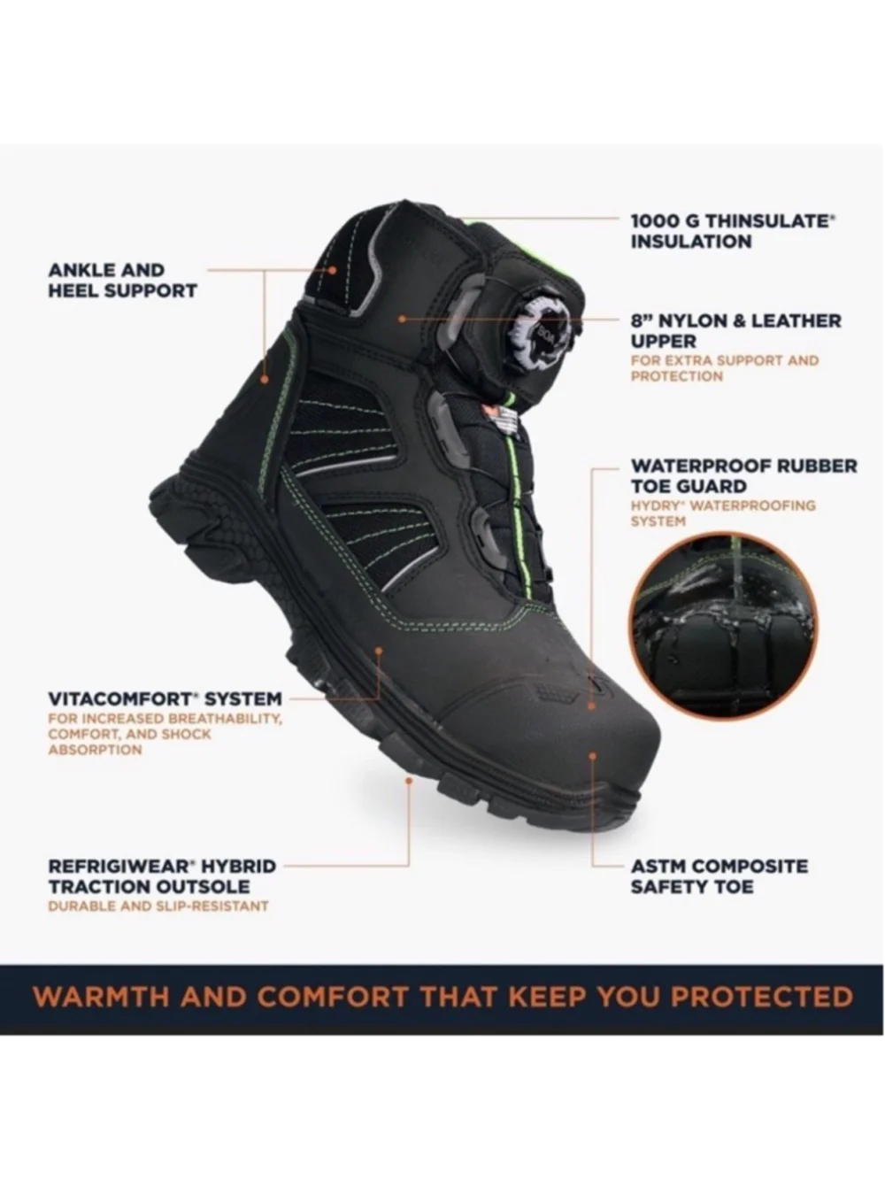 RefrigiWear Extreme Freezer Boots Men BOA Waterproof Insulated Safety Toe 8 NEW
